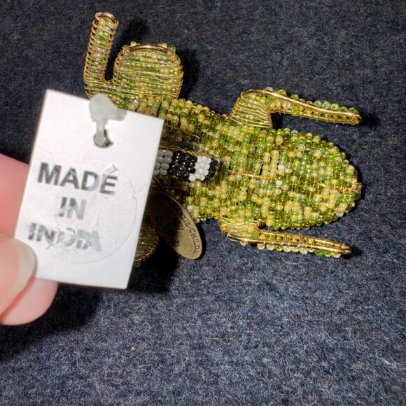 MacKENZIE CHILDS COURTLY CHECK HANDCRAFTED FROG NAPKIN RINGS NWT Beaded & Gold - Picture 4 of 14